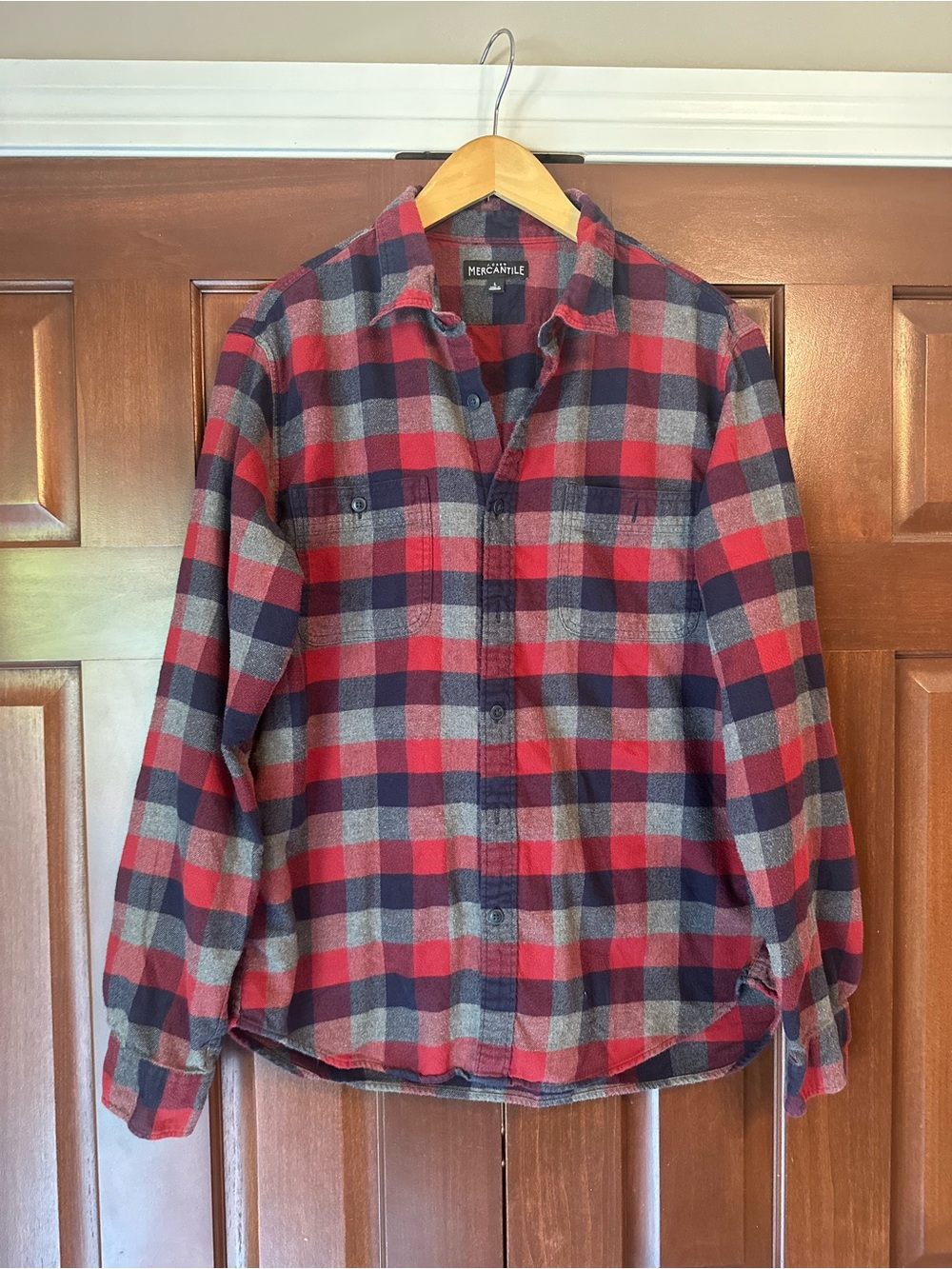 J. Crew Red and Navy Plaid Button-Up Flannel Shirt